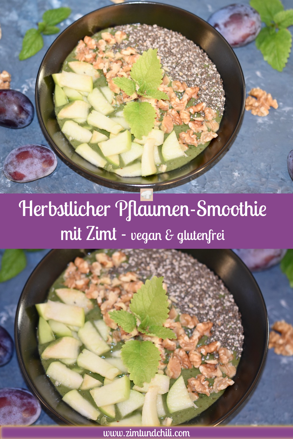 herbstlicher Pflaumen-Smoothie mit Zimt - Pflaumen - Zimt - Smoothie - Banane - grüner Smoothie - Rezepte - Zwetschgen - abnehmen - Smoothie Bowl - Herbst