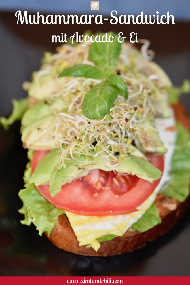 Muhammara - Sandwich - Avocado - Ei - einfach - kalt - warm - vegetarisch - Rezept - Spiegelei - gesund