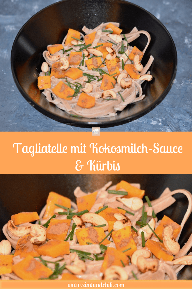 Tagliatelle - Kokosmilch - Sauce - Kürbis - vegan - glutenfrei - einfach - Pasta - Gemüse - Curry - Rezept - essen und trinken - Herbst
