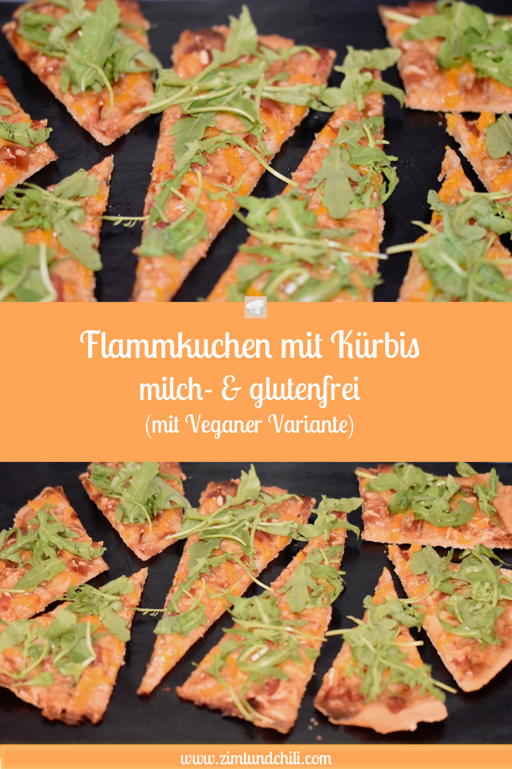 Flammkuchen - Kürbis - milchfrei - glutenfrei - Variante - Rezepte - einfach - Teig - Rucola