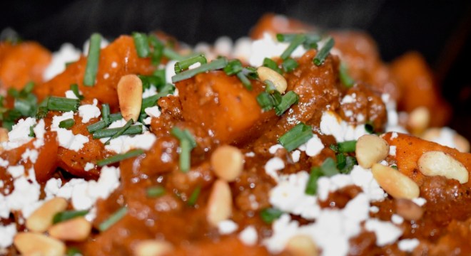 orientalische Süßkartoffel-Hackfleisch-Pfanne mit Feta - orientalisch - Hackfleisch - Süßkartoffel - Feta - Lunchbox - kochen - Rezept - glutenfrei - schnellundeinfach