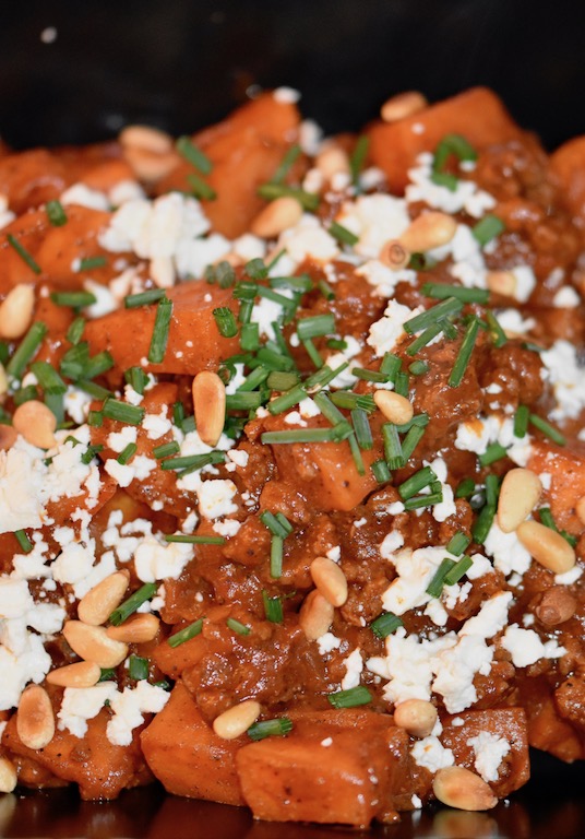 orientalische Süßkartoffel-Hackfleisch-Pfanne mit Feta - orientalisch - Hackfleisch - Süßkartoffel - Feta - Lunchbox - kochen - Rezept - glutenfrei - schnellundeinfach