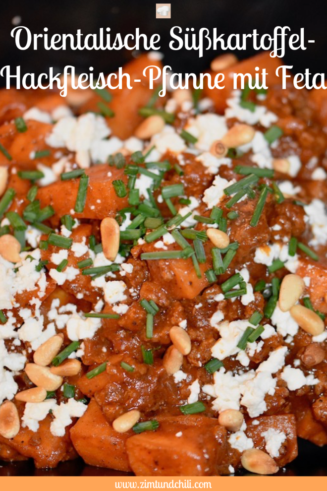 orientalische Süßkartoffel-Hackfleisch-Pfanne mit Feta - orientalisch - Hackfleisch - Süßkartoffel - Feta - Lunchbox - kochen - Rezept - glutenfrei - schnellundeinfach