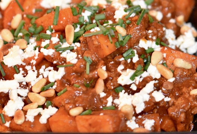 orientalische Süßkartoffel-Hackfleisch-Pfanne mit Feta - orientalisch - Hackfleisch - Süßkartoffel - Feta - Lunchbox - kochen - Rezept - glutenfrei - schnellundeinfach