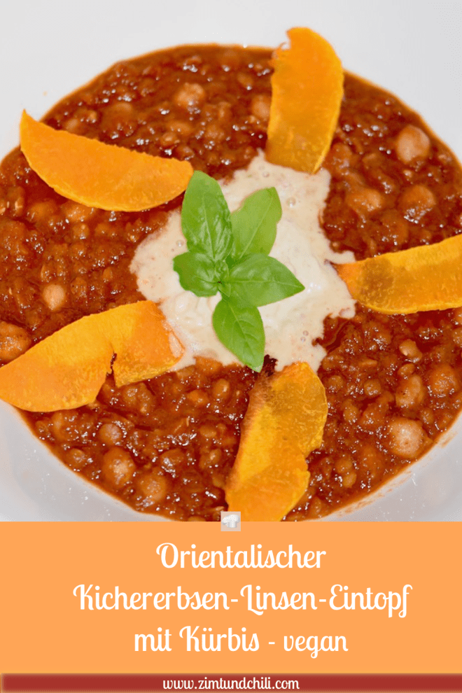 orientalischer Kichererbsen-Linsen-Eintopf mit Kürbis - Kürbis - orientalisch - Kichererbsen - rote Linsen - Eintopf - gesund - curry - dal - rezept - vegan - einafch