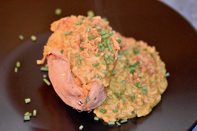 Süßkartoffel - Kartoffel - Kumpir - Ofen - Füllung - Dal - Rezepte - essen - Linsen - rote Linsen - Kokosmilch - vegan - indisch - einfach - vegetarisch