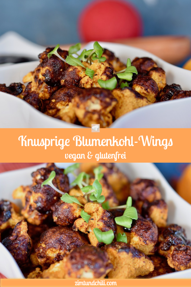 Blumenkohl-Wings - vegane Chicken Wings - Barbecue-Blumenkohl-Wings - vegan - glutenfrei - Rezept - gebacken - Ofen - knusprig - gebackener Blumenkohl - Blumenkohl Snack - einfach
