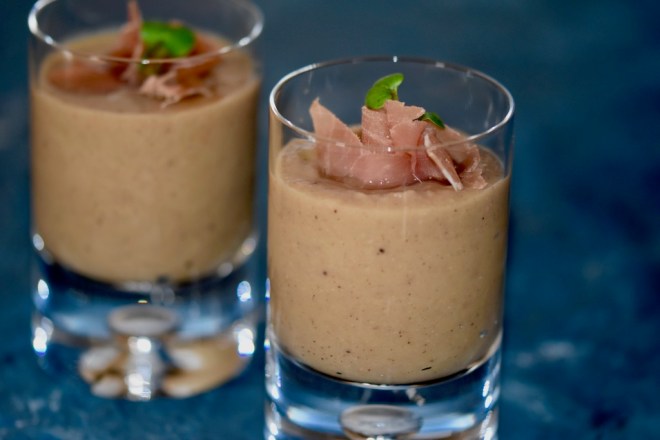 cremige Maronensuppe - Maronensuppe - cremig - einfach - lecker - Weihnachten - Schinken - Rezept - Portwein - Kokosmilch - gekochte Maronen - ohne Sahne - winterlich - Trüffelöl