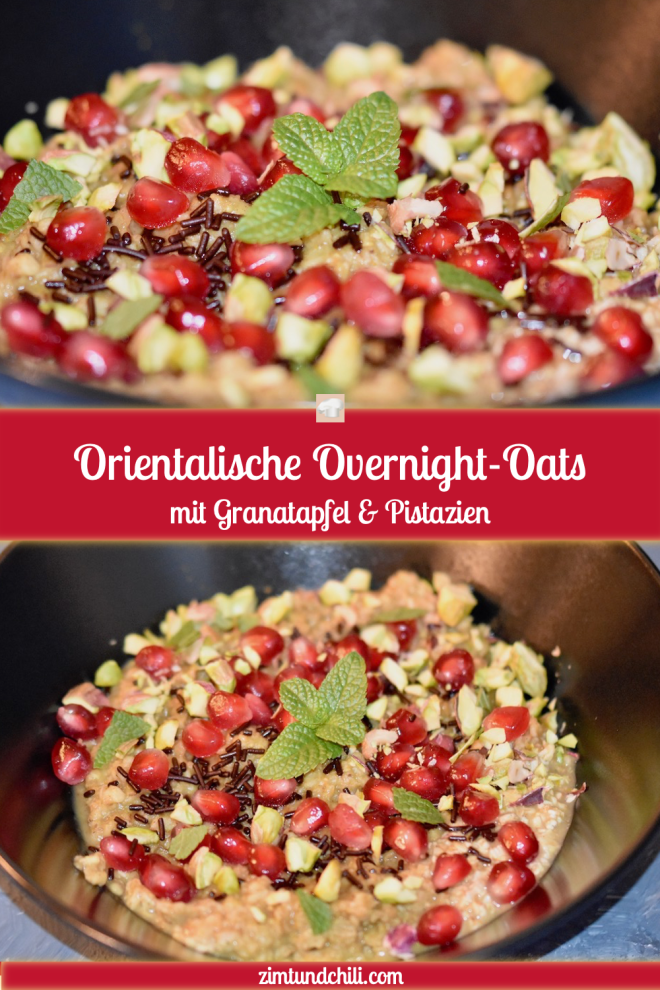 Overnight-Oats - orientalisch - Granatapfel - Pistazien - Kokosmilch - vegan - glutenfrei - Rezept - gesund - Haferflocken - einfach - Zimt - Kurkuma - Frühstück - Clean-Eating