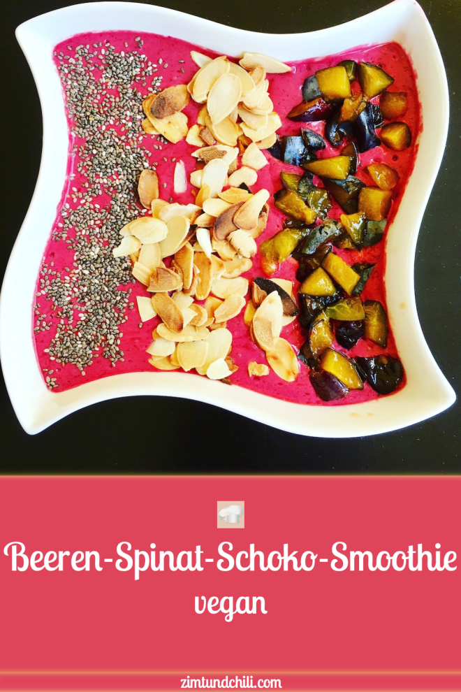 Smoothie - Beeren-Spinat-Schoko-Smoothie - grüner Smoothie - Obst - Gemüse - Frühstück - einfach - gesund - Rezept - Beeren - Schoko - Joghurt - Smoothie Bowl