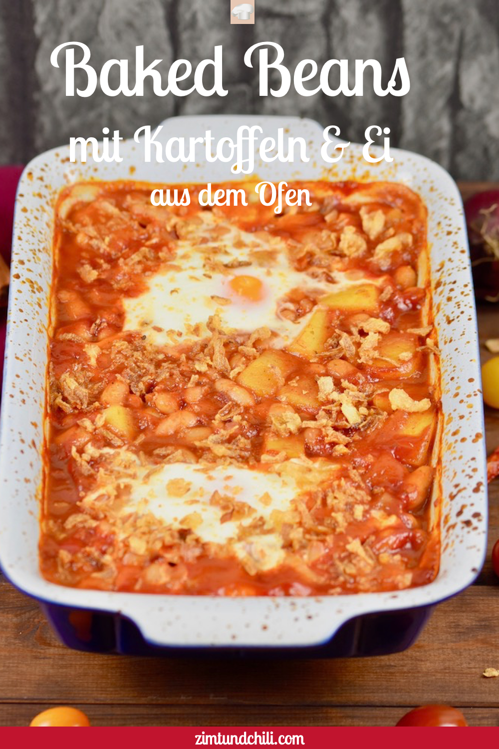 Baked Beans mit Kartoffeln und Ei - Baked Beans - Rezept - milchfrei - glutenfrei - mit Ei - mit Kartoffeln - einfach - selber machen - deutsch - aus dem Ofen - gebackene Bohnen - mit Schinken
