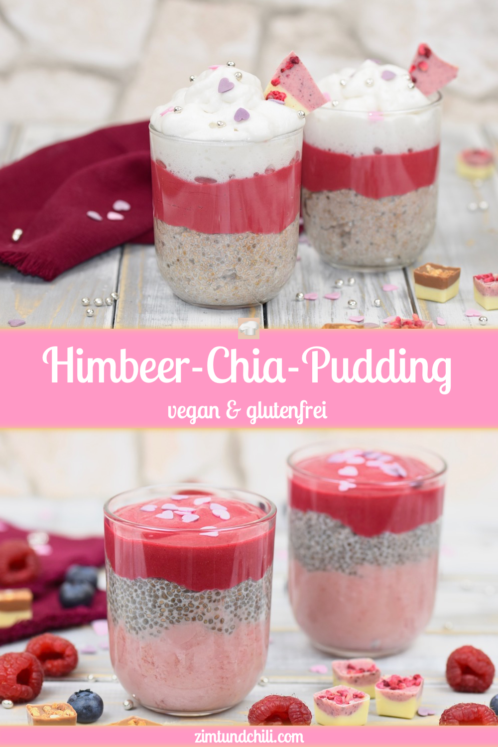 Himbeer-Chia-Pudding - Chia-Pudding - mit Himbeersauce - vegan - einfach - pflanzliche Milch - schnell - gesund - Rezept - Chia - glutenfrei - Low Carb - zuckerfrei