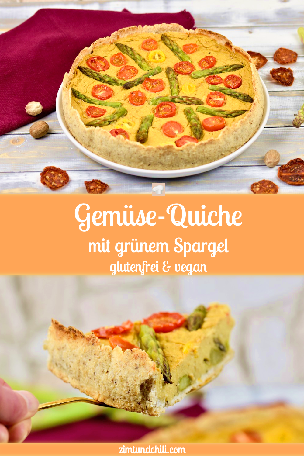 Gemüse-Quiche mit grünem Spargel - Gemüse-Quiche - Quiche - grüner Spargel - Spargel - Pilze - vegan - glutenfrei - Rezept - herzhaft - Brunch -Ostern