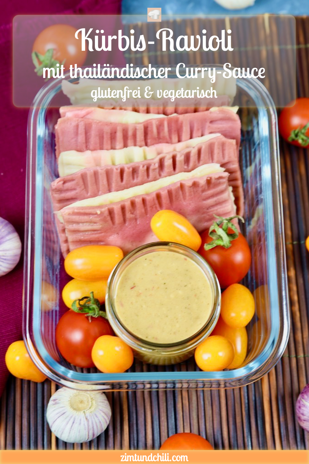 Kürbis-Ravioli mit thailändischer Curry-Sauce - Kürbis-Ravioli - Ravioli - thailändische Curry-Sauce - Thai-Curry-Sauce - Sauce - glutenfrei - vegetarsich - Rezept - selber machen - Raviolifüllung - Curry Sauce - schnelle Curry Sauce
