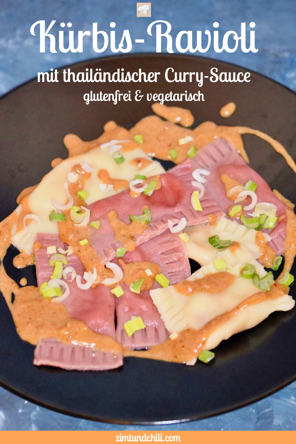 Kürbis-Ravioli mit thailändischer Curry-Sauce - Kürbis-Ravioli - Ravioli - thailändische Curry-Sauce - Thai-Curry-Sauce - Sauce - glutenfrei - vegetarsich - Rezept - selber machen - Raviolifüllung - Curry Sauce - schnelle Curry Sauce