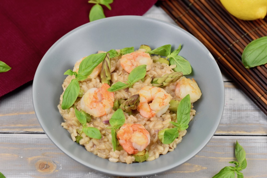 Limettenrisotto - Risotto - milchfrei - glutenfrei - grüner Spargel - Garnelen - Schnellkochtopf - Rezept - einfach - schnell - Spargel