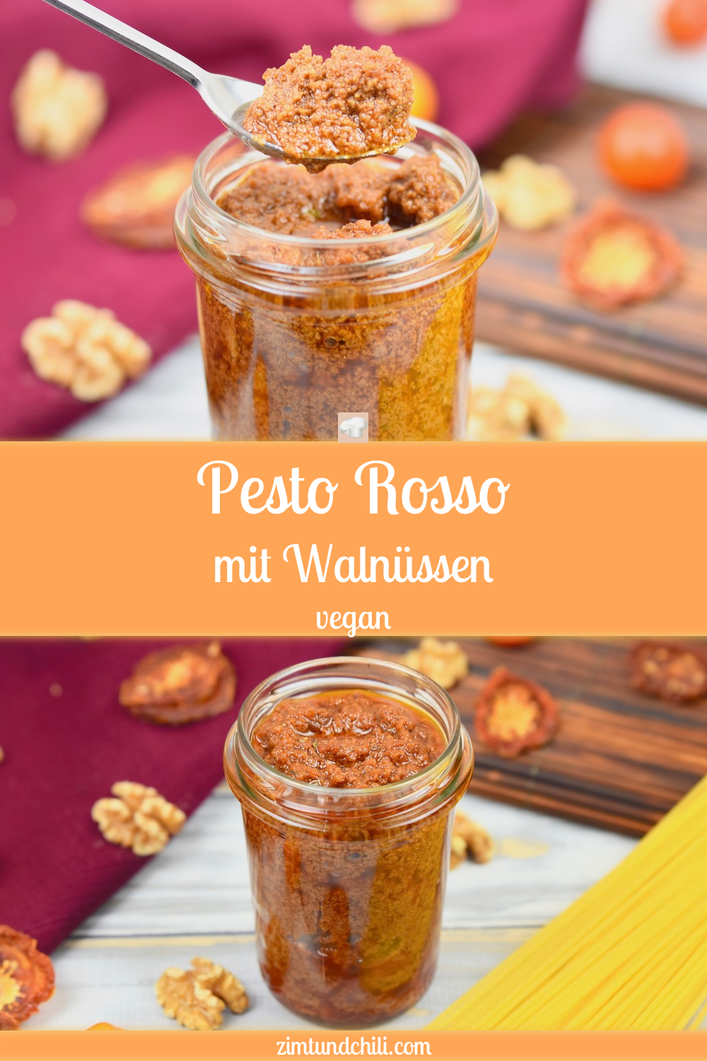 Pesto Rosso mit Walnüssen - Pesto Rosso - Pesto - selber machen - vegan - glutenfrei - Rezept - italienisch - Walnüsse - getrocknete Tomaten - Pasta - Nudeln - Spaghetti - Pesto alla Sicilana - Pesto alla Trapanese