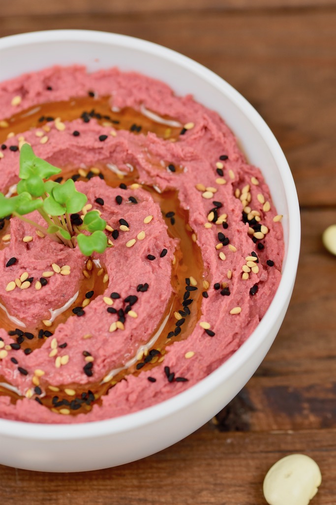 Rote Beete Hummus aus weißen Bohnen - Hummus - Rote Beete Hummus - ohne Kichererbsen - Rezept - einfach - schnell - Dip - Aufstrich - gesund - Rote Beete - vegan - glutenfrei - Bohnen