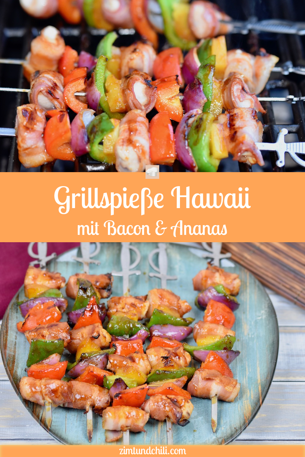 Grillspieße Hawaii mit Bacon und Ananas - Grillspieße - Hähnchenspieße - grillen - Huhn - Paprika - Marinade - Rezept - fruchtig - Barbecue - BBQ - Schaschlik - Fingerfood - glutenfrei - milchfrei - einfach - schnell