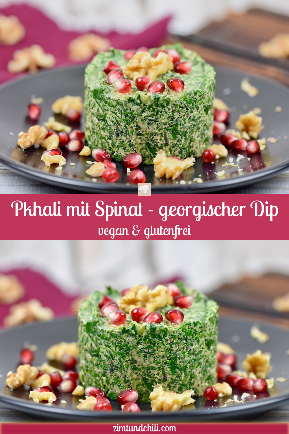 Pkhali mit Spinat - Pkhali - Spinat - Rezept - georgisch - Dip - Brotaufstrich - vegetarisch - vegan - glutenfrei - Walnüsse - Vorspeise