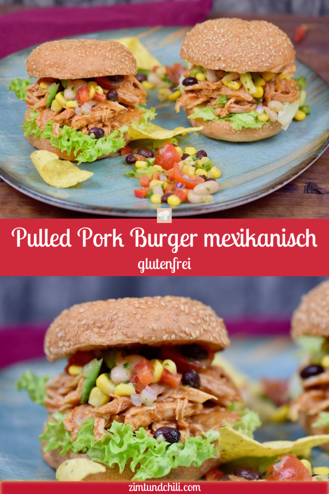Pulled Pork Burger mexikanisch - Pulled Pork Burger - Pulled Pork - Slowcooker - Crocky - aus dem Backofen - Rezept - glutenfrei - Rub - Fleisch - mexikanisch - einfach - selber machen - Sauce - Burger - Fingerfood - Streetfood