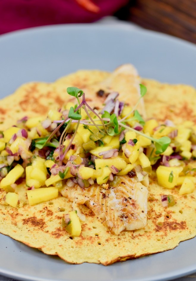 Boone-Food - Fisch-Tacos mit Mangosalsa - Mangosalsa - Rezept - Fischtortilla - Tacos - mexikanisch - mexikanische Küche - Fisch - einfach - glutenfrei - Fingerfood - Wrap -Tortilla - Salsa