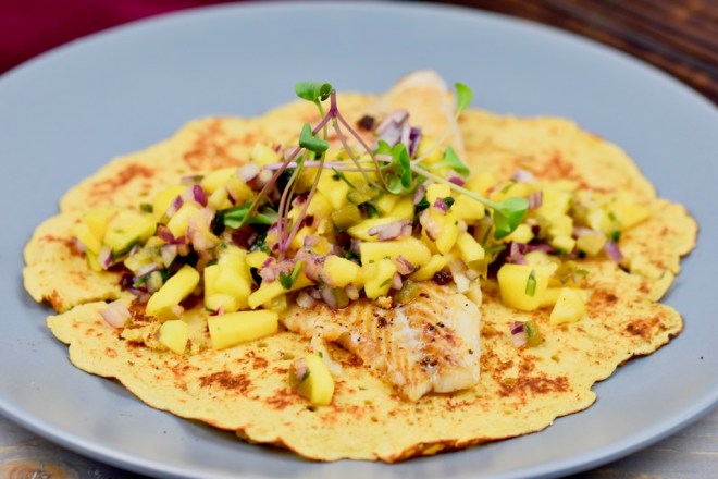 Boone-Food - Fisch-Tacos mit Mangosalsa - Mangosalsa - Rezept - Fischtortilla - Tacos - mexikanisch - mexikanische Küche - Fisch - einfach - glutenfrei - Fingerfood - Wrap -Tortilla - Salsa