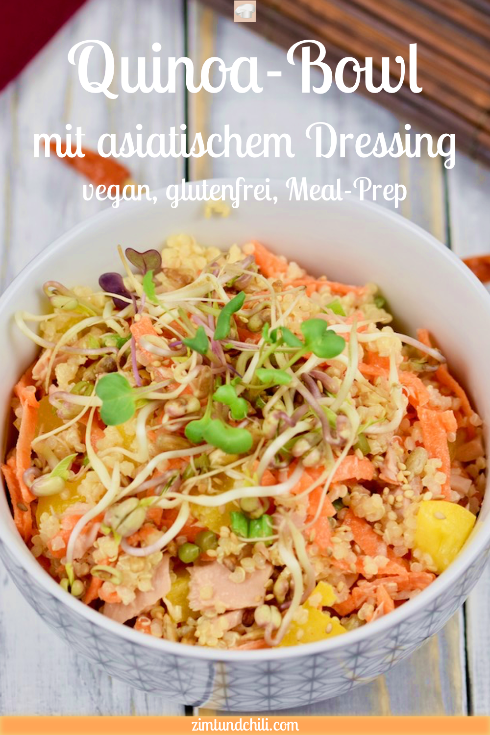 Quinoa-Bowl mit asiatischem Dressing - Quinoa-Bowl - Bowl - Quinoa - Dressing - asiatisch - Buddha-Bowl - Salat - Rezept - glutenfrei - vegan - gesund - einfach - Meal Prep - schnell