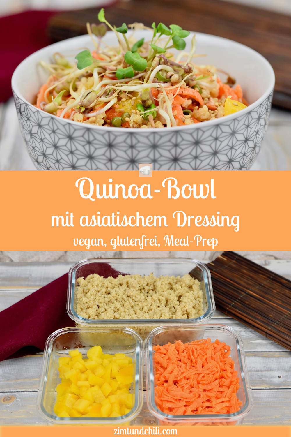 Quinoa-Bowl mit asiatischem Dressing - Quinoa-Bowl - Bowl - Quinoa - Dressing - asiatisch - Buddha-Bowl - Salat - Rezept - glutenfrei - vegan - gesund - einfach - Meal Prep - schnell