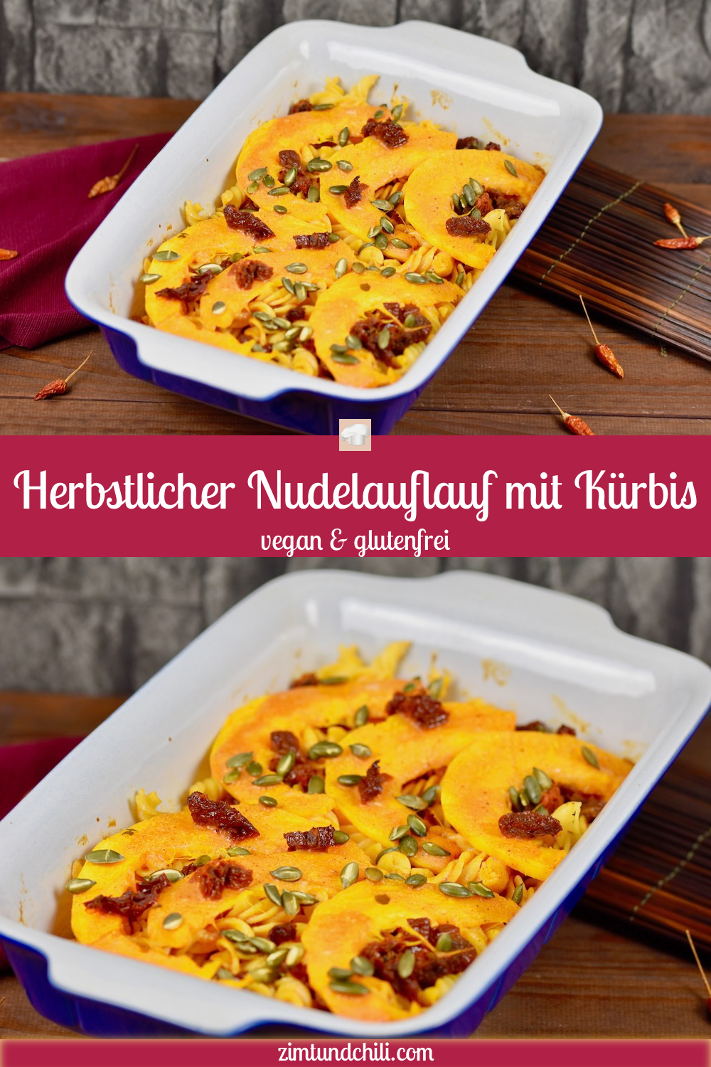herbstlicher Nudelauflauf mit Kürbis - Nudelauflauf - Kürbisauflauf - Rezept - Kürbis - Nudeln - ve