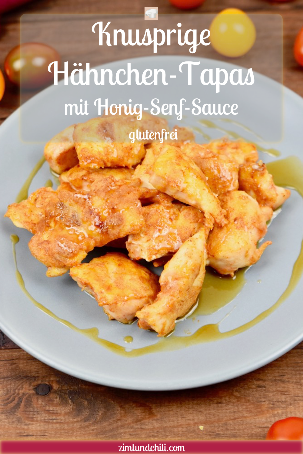 knusprige Hähnchen-Tapas mit Honig-Senf-Sauce - Hähnchen-Tapas - Tapas - Geflügel - warme Tapas - Rezept - glutenfrei - spanische Tapas - einfach - schnell - Huhn - Snacks - Party