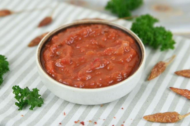 Mexikanische Salsa Roja in weißer Schale.