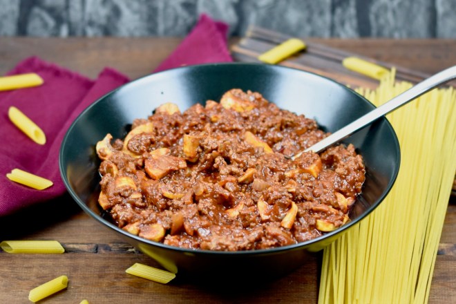 Straßburger Nudeln - Straßburger Auflauf - Rotwein - Hackfleisch - Champignons - Rezept - schnell und einfach - glutenfrei - milchfrei - Nudeln - Pasta