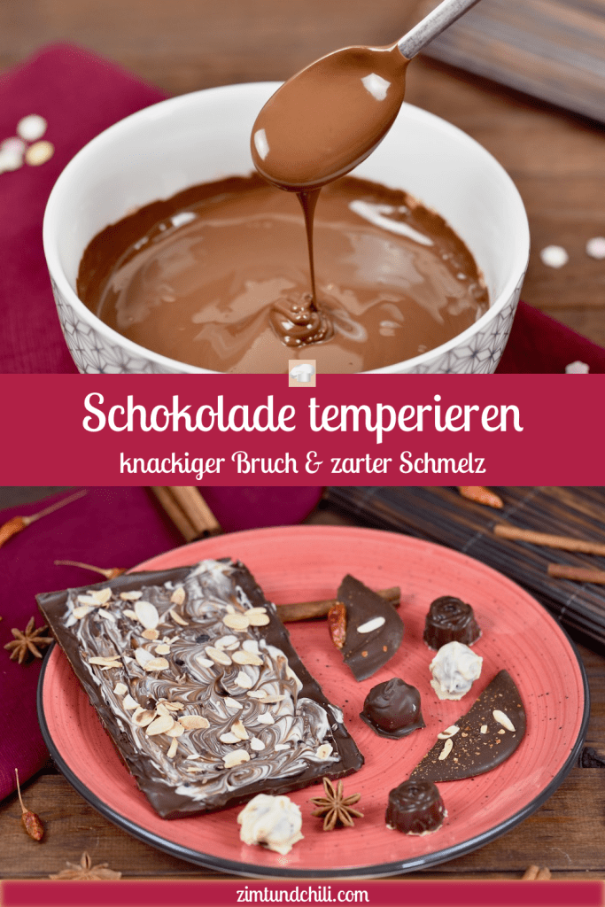 Schokolade temperieren - Schokolade schmelzen - Wasserbad - Temperatur - ohne Klumpen - für Glasur - Glanz - knackiger Bruch - zarter Schmelz - Schokolade