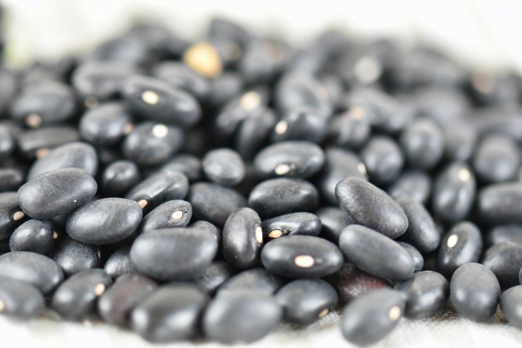 Schwarze Bohnen, getrocknet. Nahaufnahme.