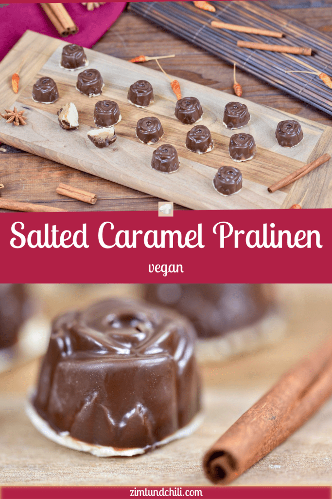 Salted Caramel Pralinen - gefüllte Pralinen - selber machen - Rezept - Weihnachten - einfach - ohne Alkohol - Zartbitterschokolade - Schokolade - vegan - Salzkaramell - in Silikonform