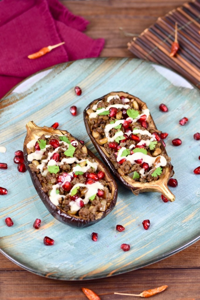 gefüllte Auberginen mit Hackfleisch - orientalisch - Rezept - gefüllte Auberginen - milchfrei - glutenfrei - Low Carb - gebackene Auberginen - Clean Eating