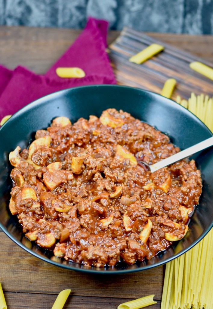 Straßburger Nudeln - Straßburger Auflauf - Rotwein - Hackfleisch - Champignons - Rezept - schnell und einfach - glutenfrei - milchfrei - Nudeln - Pasta