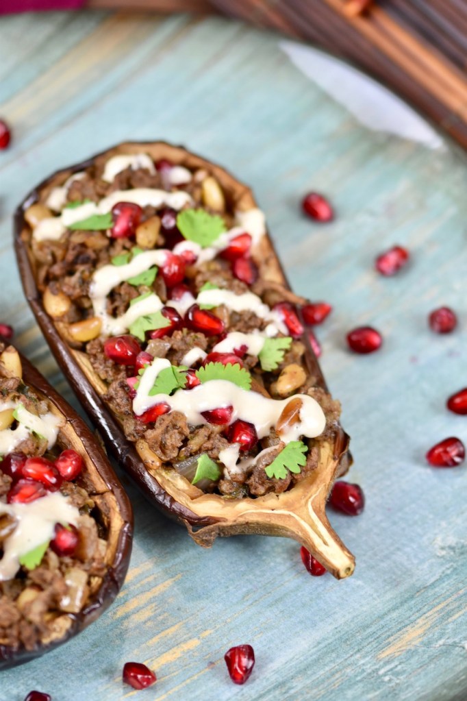 gefüllte Auberginen mit Hackfleisch - orientalisch - Rezept - gefüllte Auberginen - milchfrei - glutenfrei - Low Carb - gebackene Auberginen - Clean Eating