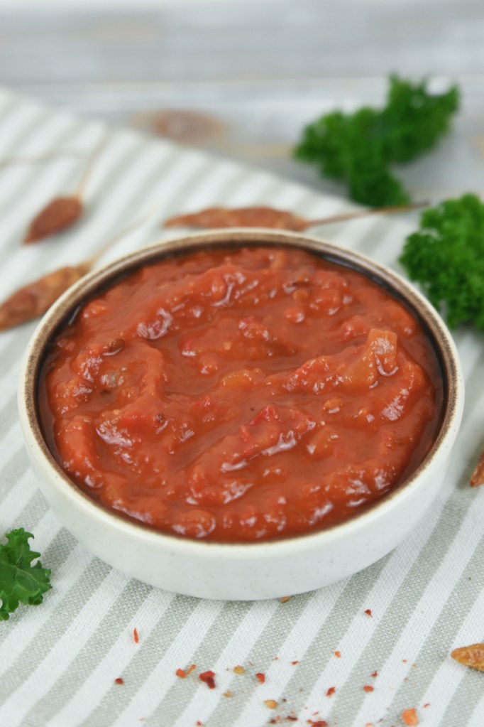 Mexikanische Salsa Roja in weißer Schale.