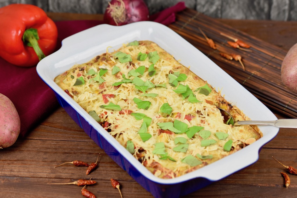 cremiger Kartoffelauflauf - Rezept - vegan - glutenfrei - mit Gemüse - einfach - gesund - Paprika - ohne Sahne - Auflauf - Kartoffelauflauf