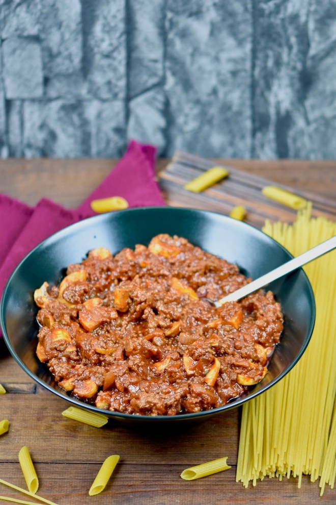 Straßburger Nudeln - Straßburger Auflauf - Rotwein - Hackfleisch - Champignons - Rezept - schnell und einfach - glutenfrei - milchfrei - Nudeln - Pasta