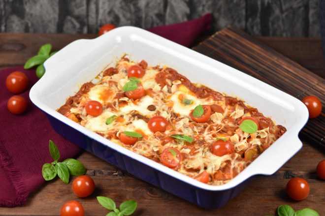 Gnocchi-Auflauf mit cremiger Tomatensauce und&nbsp;Pilzen