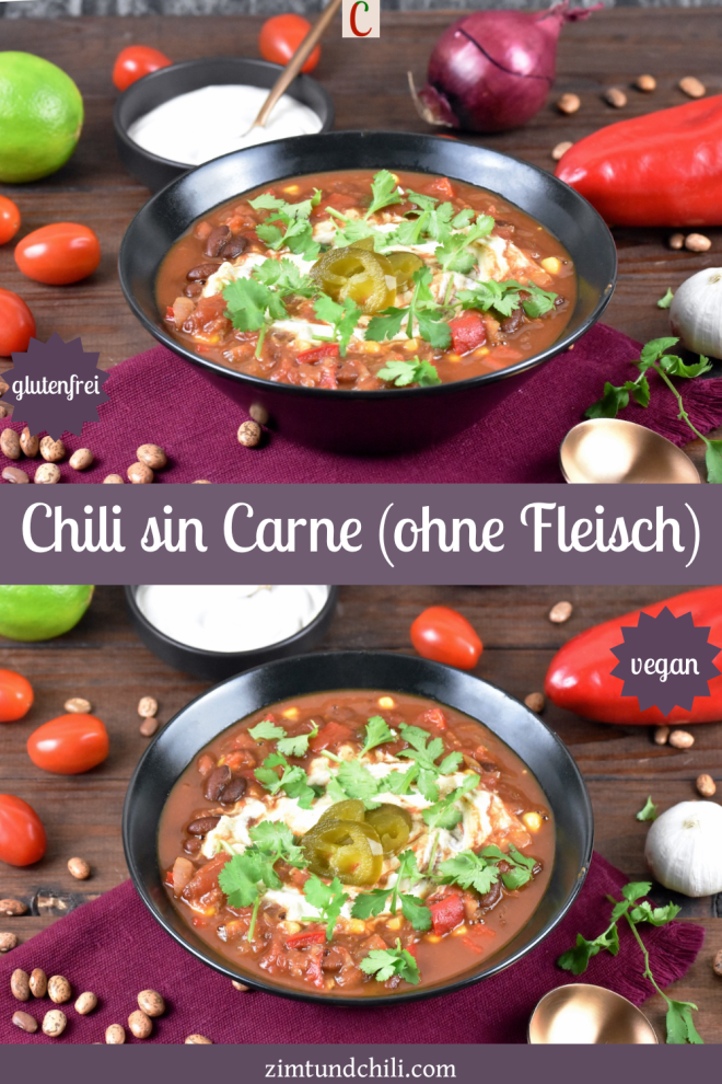 Chili sin Carne in schwarzer Schüssel