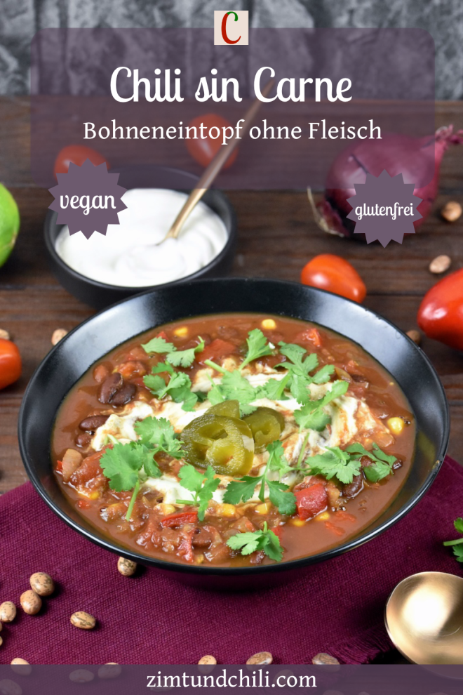 Chili sin Carne in schwarzer Schüssel